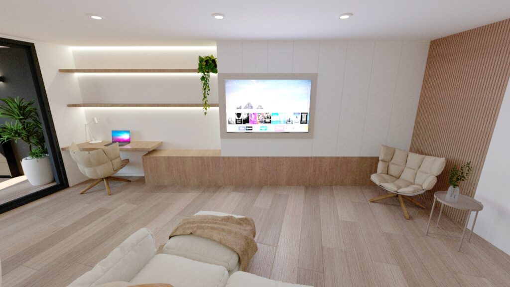 Imagen fotorealista 3D de como iba a quedar el salón de mi cliente